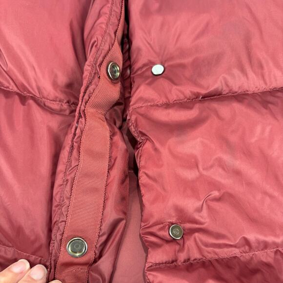 Athleta Down Puffer Coat LARGE Burgundy Hooded Quilted Long Parka Jacket - Picture 7 of 11